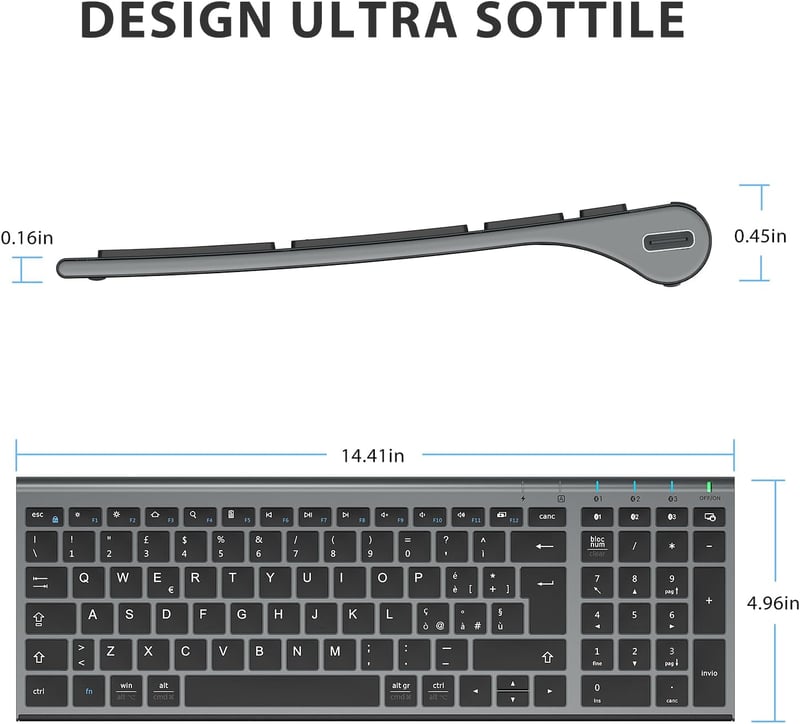 iClever BK10 Wireless Billentyűzet - Ergonomikus Kialakítás - Space grey