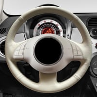 MEWANT Kormányvédő Huzat Fiat 500 (2008-2015), 500e, 500C Modellekhez - Bézs Mikroszálas Bőr, Kézi Varrással, Légzsák Kompatibilis 2
