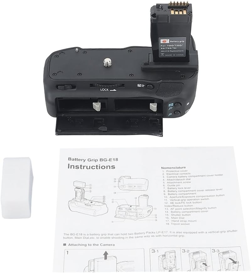 DSTE Függőleges Akkumulátor Markolat Canon EOS 760D 750D IX8 T6S T61 DSLR Fényképezőgéphez - Automatikus Akkuváltás, BG-E18 Kompatibilis