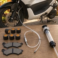 Robogós szervizmentő: 6 db görgő + PCX fékbetét + féklégtelenítő + olajpumpa 1