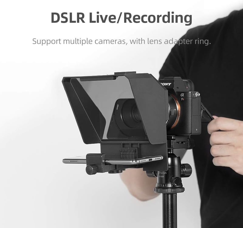 AMBITFUL Hordozható Teleprompter Szett - Távirányítós Feliratozó Okostelefonhoz és DSLR Kamerához, Videófelvételekhez, 350g