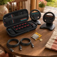 Herný balík na cesty: pevné puzdro + čítačka microSD + 2x USB-C kábel + 2x volant pre Nintendo Switch 2 1