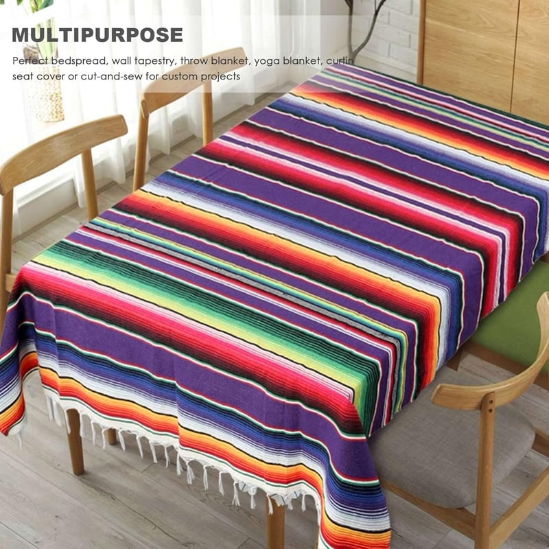 Happysnow Mexikói Pamut Asztalterítő - Lila Csíkos Többfunkciós Takaró Esküvői Dekorációhoz, Jóga Alátétnek, 150 x 200 cm, Kézzel Mosható
