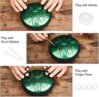 LEKATO 6 Inch Acél Nyelvdob 11 Hanggal D Kulcsban Handpan Esődob Gyógyító Hangokkal Zöld 10