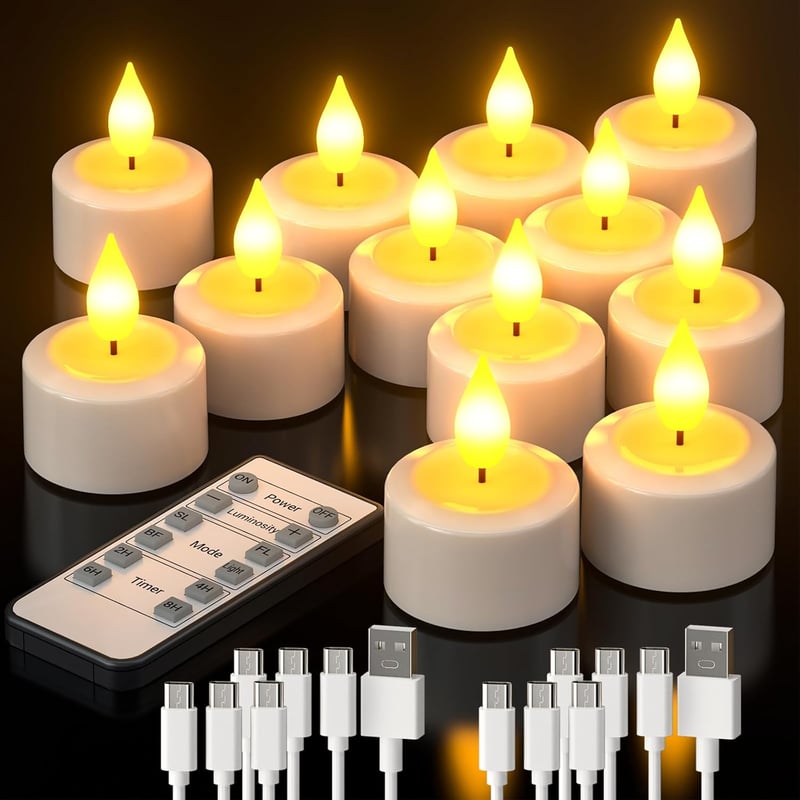 PChero 12 db-os LED teamécses szett, újratölthető, időzítővel, távirányítóval - Halloween, Szilveszter, Karácsony