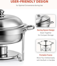 Wilprep 5L Rozsdamentes Acél Ételmelegítő Szett - 4 db Kerek Chafing Dish Melegentartó Tál Rendezvényekhez és Partikhoz 8