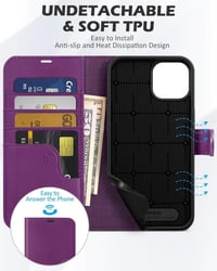 iPhone 14 Bőr Pénztárcatartó Tok Kártyahellyel és Állvánnyal - Világos Lila 7