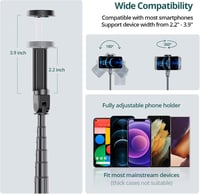 ATUMTEK 165 cm Szelfi Bot Tripod Állvánnyal - Levehető Bluetooth Távirányítóval, iPhone és Android Telefonokhoz, Videózáshoz, Vlogoláshoz, É 5