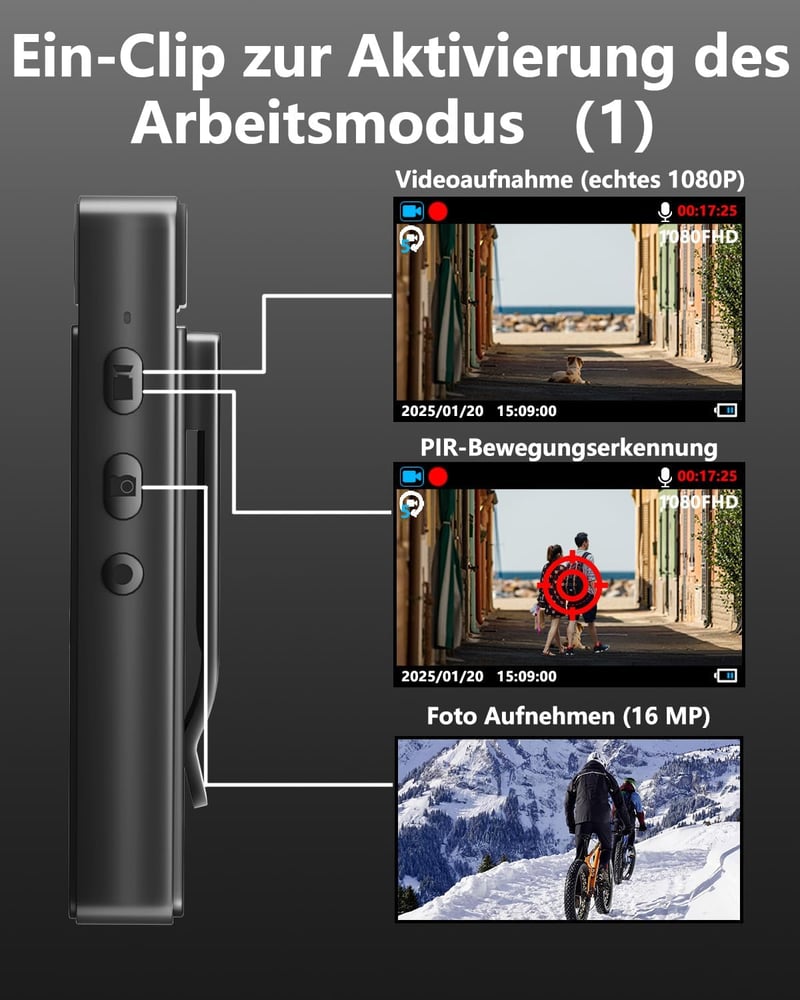 Bextgoo Testkamera 64GB Memóriakártyával - 1080P FHD Akciókamera Színes Éjjellátással, 16MP Fotók, Mágneses Klip és Kerékpártartó, Sisak Vid