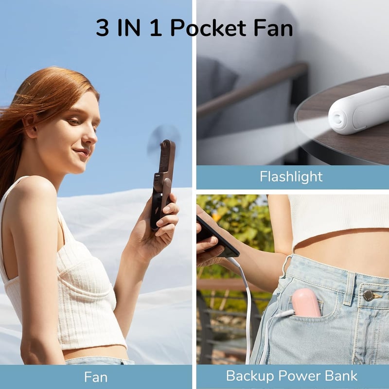 JISULIFE 3 az 1-ben Kézi Ventilátor Powerbank és Zseblámpa Funkcióval - Tölthető USB, 12-19 Órás Üzemidő, Hordozható, Fehér