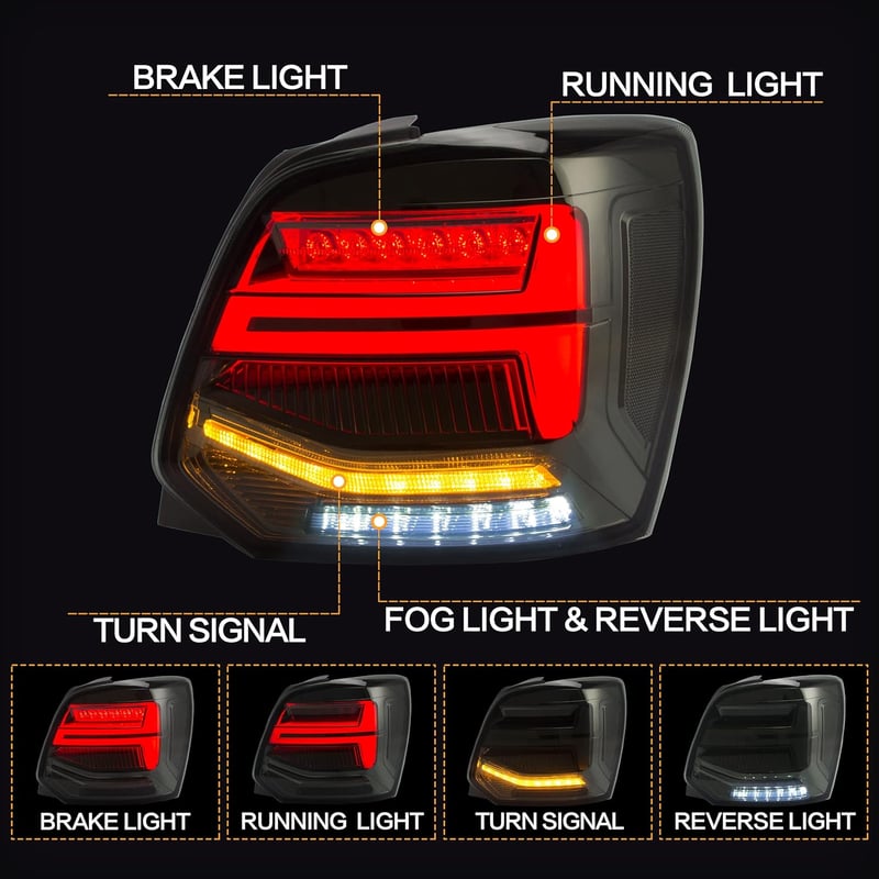 VLAND LED hátsó lámpa Polo 6R 6C 2011-2017 modellekhez, szekvenciális irányjelzővel