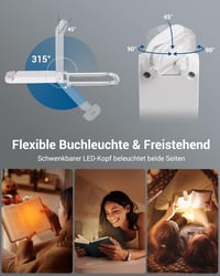 DEWENWILS Olvasólámpa Csipesszel - USB Tölthető, Borostyán Fény, Kék Fény Szűrő, 4 Fokozatú Fényerő, Állítható Szögű Könyvlámpa Gyerekeknek 4