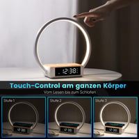 WILIT LED Éjjeli lámpa ébresztővel és vezeték nélküli töltővel, fa dizájn 4