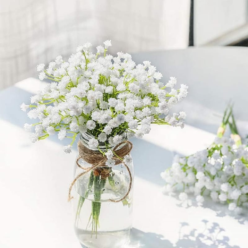 Veryhome 10 db Művirág Gypsophila Csokor - Fehér Műbabafű Dekoráció Esküvőre, Lakásba, DIY Virágkötészethez - Élethű, Tartós (Váza nélkül)