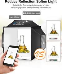 PULUZ Professzionális Fotó Box 480 LED Világítással - 40x40cm Fotóbox 3 Fénypanellel, 5500K, 4 PVC Háttérrel Ékszer és Termékfotózáshoz 4