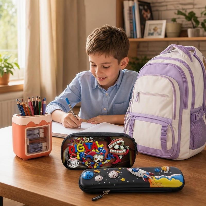 Školský set Vesmír: veľký peračník + stojan na perá + 3D peračník + 30l batoh
