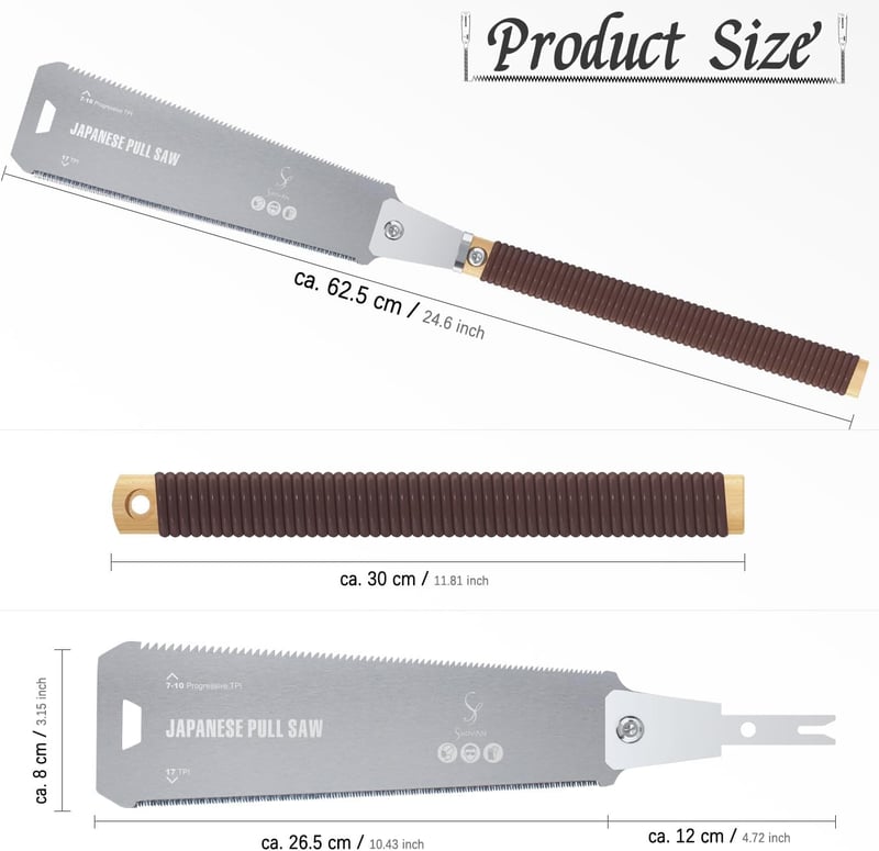 Ryoba japán fűrész, kétélű 265mm SK5 acél, 7-10/17 TPI, cserélhető penge