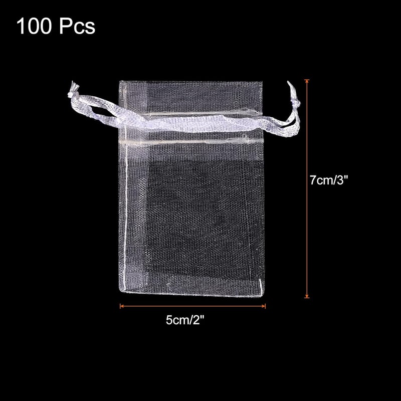 Fehér organza ajándékzacskó 100db - 5x7cm, esküvőre, partira