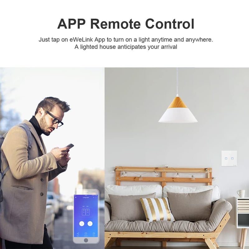 SONOFF T0EU2C 2-csatornás WiFi-s okos fali villanykapcsoló, Alexa és Google Home kompatibilis