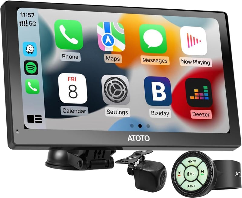 ATOTO P5 9" Hordozható Autós Rádió QLED Érintőképernyővel - Vezeték Nélküli CarPlay és Android Auto, Bluetooth, 1080P Tolatókamera, Tükrözés