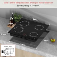 Disaenvir 60 cm-es Indukciós Főzőlap 4 Zónával, 6400W, Flexibilis Zóna, Érintésvezérlés, 9 Teljesítményszint, Időzítő, Szünet Funkció, 220V 8