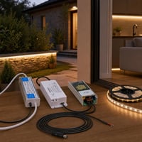 Azonnali LED-fény bekötőcsomag: kültéri tápegység + 2 db beltéri tápegység + DC tápkábel 1
