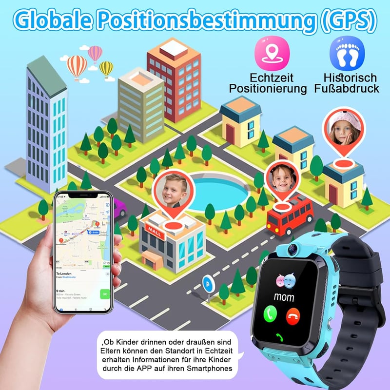 Clleylise GPS-es gyerek okosóra telefonnal, rózsaszín - Kültéri gyerekóra