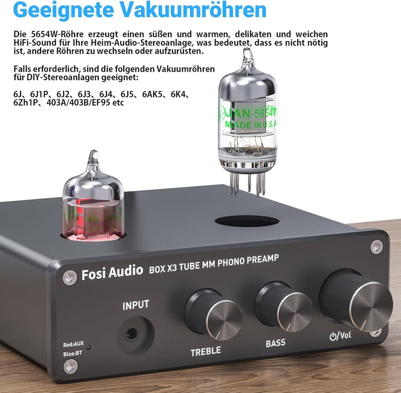 Fosi Audio Box X3 csöves MM lemezjátszó előerősítő Bluetooth 5.0 Hi-Fi rendszerekhez