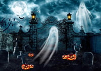 Kísérteties Halloween Háttér: Kék Temető Szellemekkel és Töklámpással 2
