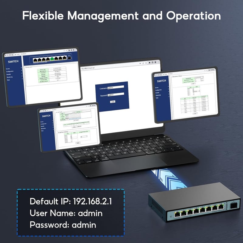 9 portos 2.5GbE web‑menedzselhető switch – 1×10G SFP+ + 8×2.5G RJ45, LACP/VLAN/QoS/IGMP, ventilátormentes fémház