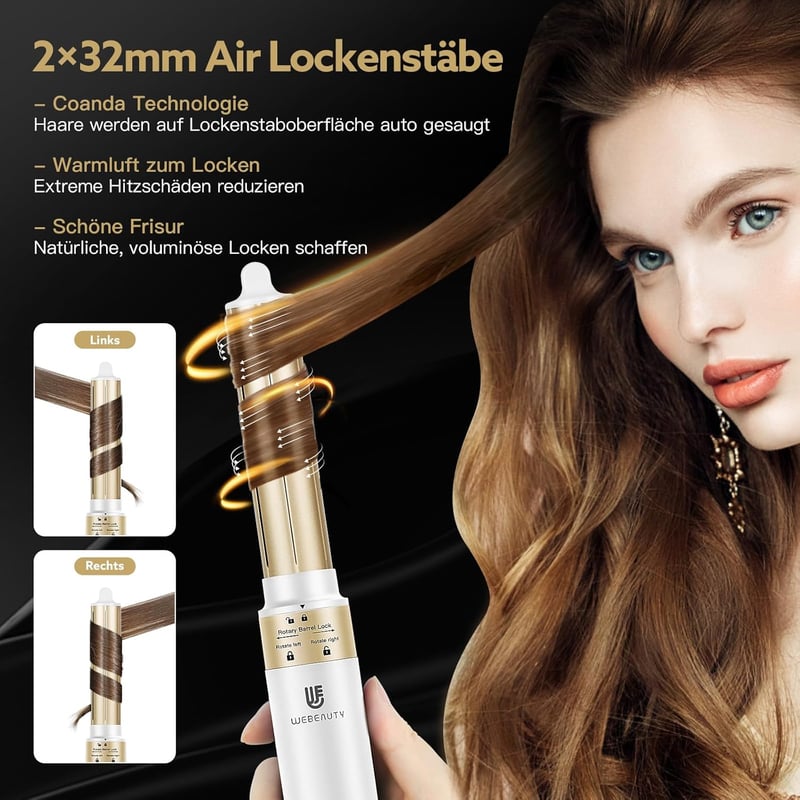 webeauty 5 az 1-ben Hajszárító és Hajformázó Készlet - 110.000 RPM, 200 Millió Negatív Ion, Kefés Hajszárító és Légáramú Hajgöndörítő, Fehér
