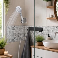 Fúrásmentes fürdővarázs: zuhanyfejtartó + víztakarékos zuhanyfej + csempematrica + törölközőtartó 1