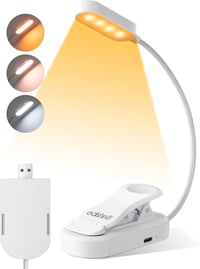 EDISHINE USB Tölthető Olvasólámpa Csipesszel - 3 Színmódú LED Könyvlámpa, Folyamatosan Szabályozható, Szembarát Fény Ágyhoz, Autóhoz 1