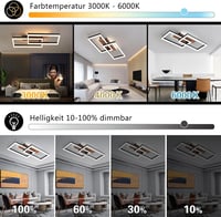 SEATAIN Fa Mennyezeti Lámpa - Fekete Téglalap 48W LED, Távirányítós, Fényerőszabályozható, 3000K-6000K, 4800lm, Éjszakai Fény Funkcióval 8