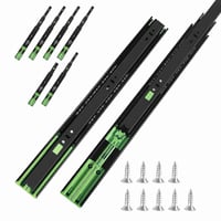 Ghidaje pentru sertar FCOUMY cu extensie completă 30 cm, cu închidere silențioasă și rulmenți cu bile, extensie în 3 secțiuni, montare laterală, negru, 8 bucăți (incomplet) 2