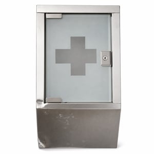 Dulap pentru medicamente Relaxdays montabil pe perete, cu încuietoare, 2 compartimente, oțel inoxidabil — Produs outlet, colț ușor îndoit