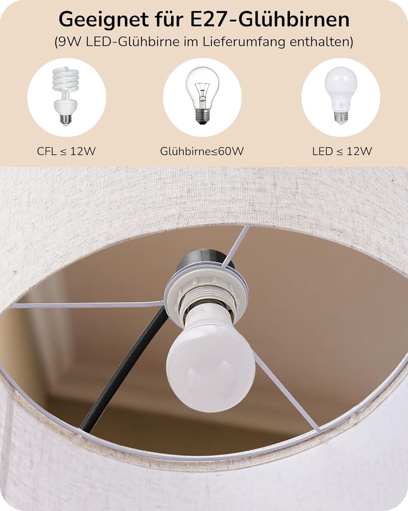 EDISHINE Ívelt Állólámpa Nappaliba - E27 LED Izzóval, Távirányítóval, Fokozatmentes Fényerő és Színhőmérséklet Szabályozás, 143-176 cm Állít