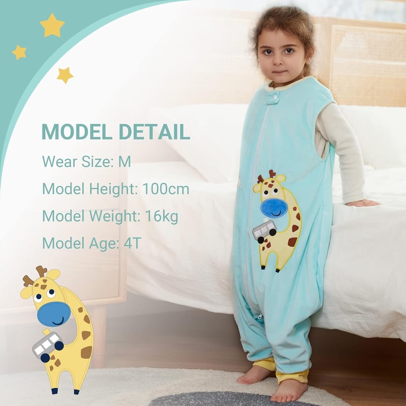 COOKY.D Unisex Baba Hálózsák Lábrésszel - Négyévszakos 2.0 Tog Zsiráf Mintás Hordható Takaró Zöld Színben, Könnyű Pelenkázással (S/1-3 Év)