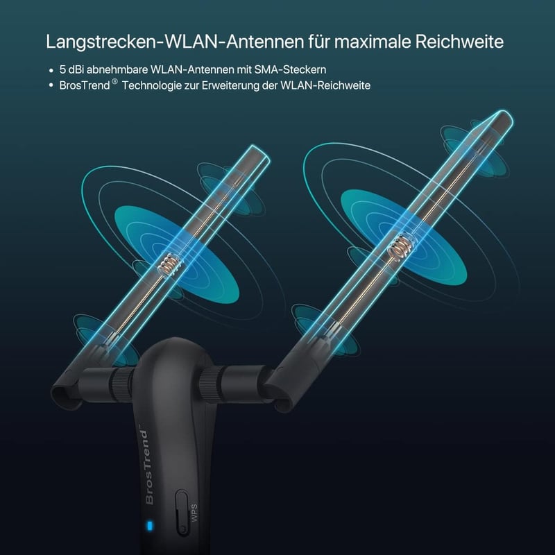 BrosTrend AC1200 USB WiFi adapter nagy hatótávú, dupla antennás, Windows kompatibilis
