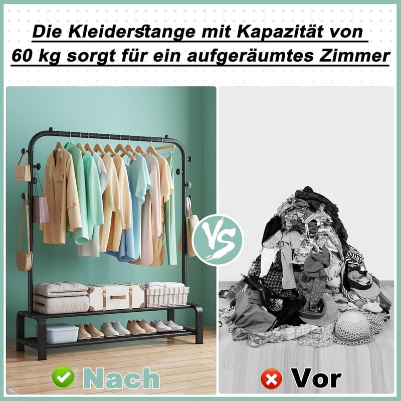 SMILOVII Fekete Ruhaállvány 6 Akasztóval és 2 Cipőtartóval