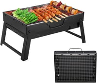 ROIMOE Hordozható Faszenes Grillsütő - Összecsukható Asztali BBQ Grill Kempingezéshez, Piknikezéshez, Fekete, Nagy Méret (43x29x22 cm) 1