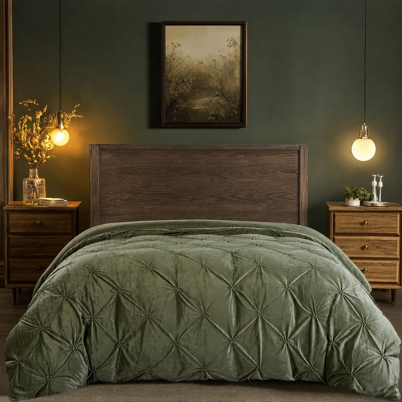 Set lenjerie de pat din flanel fleece de iarnă Sedefen, 135x200 cm, verde-alb, pluș — lipsește 1 husă de plapumă și 1 față de pernă (stare: vezi imaginea 2)
