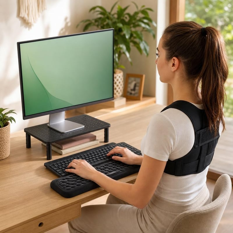 Uredski set za produktivnost: 1x oslonac za zglobove + 1x korektor držanja + 1x stalak za laptop/monitor