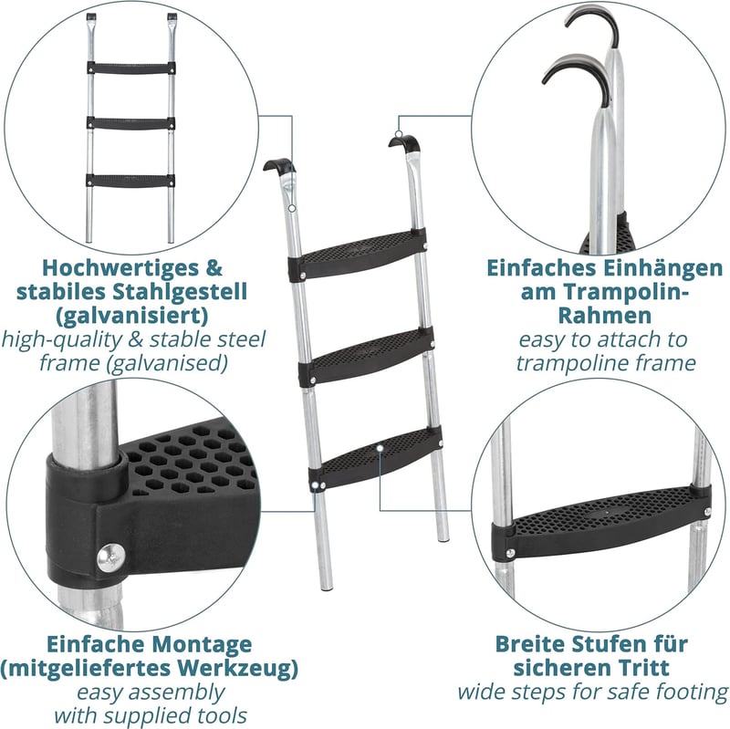Valuents Ezüst Trambulin Létra - 86 cm, 3 Széles Fokkal + Ajándék Pilates Labda
