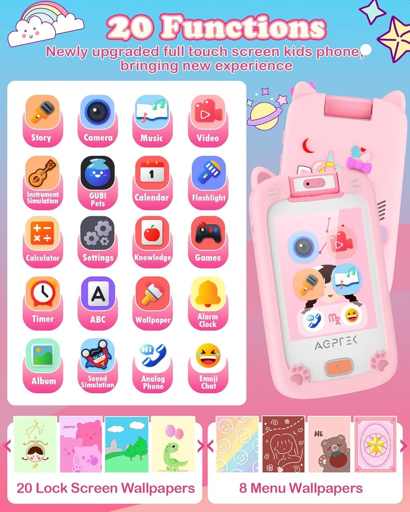 AGPTEK 32GB Gyerek MP3 Lejátszó Kamerával és Játékokkal, 2,8" Kijelző