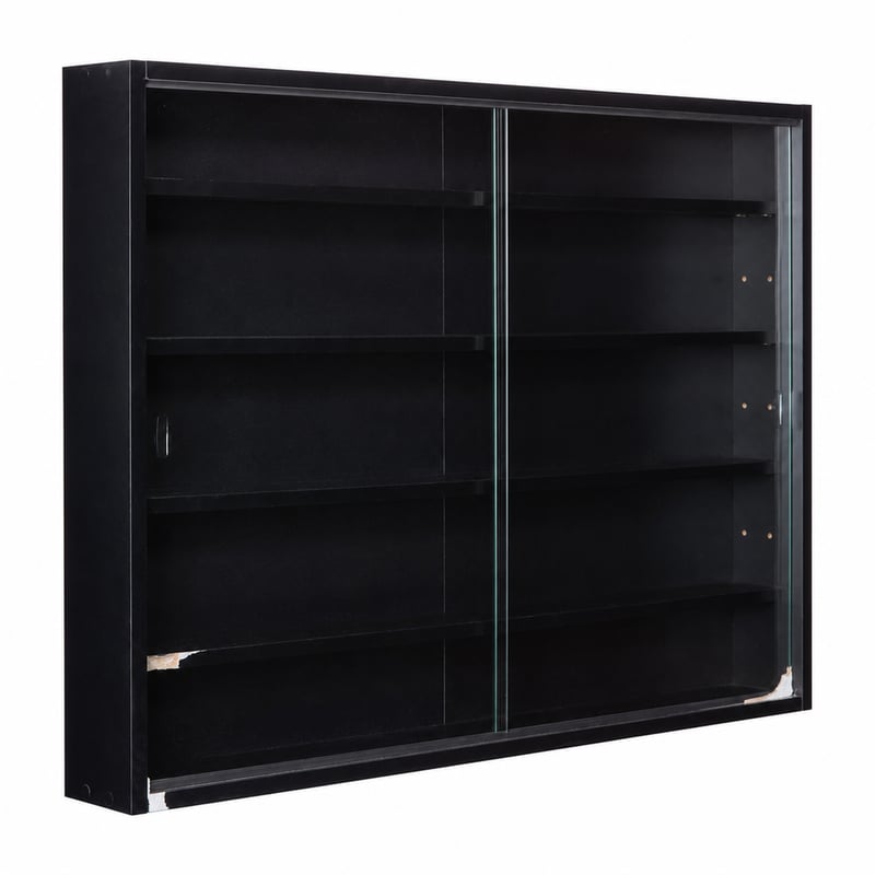 Inter Link Blacklava zidna kolekcionarska vitrina sa staklenim vratima, crni MDF, 80x60x9,5 cm - Oštećen element, nepotpun set (stanje: vidi 2. sliku)