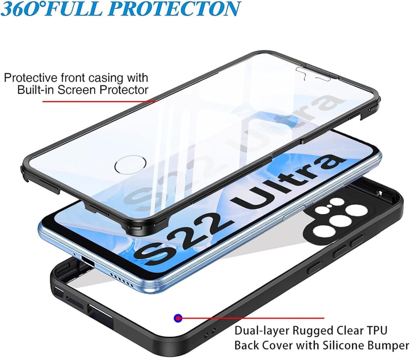 Samsung Galaxy S22 Ultra 5G átlátszó 360 fokos védőtok beépített kijelzővédővel - WeiCase