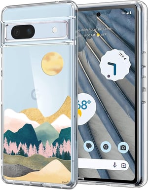 Unov Prozirna maska za Google Pixel 7a - tanka TPU zaštitna maska s reljefnim planinskim uzorkom, otporna na udarce, kompatibilna s bežičnim punjenjem