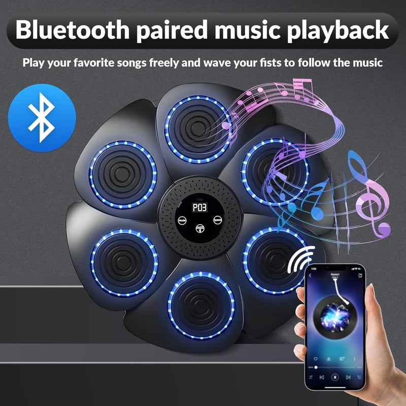 Shangmeishidai Falra szerelhető Boxgép 9 Sebességi Móddal, Bluetooth Támogatással - Agilitás és Reflexfejlesztő Edzőeszköz Boxkesztyűkkel