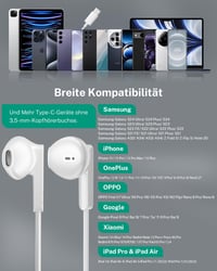 USB C Fülhallgató Samsung Galaxy S24 S23 Ultra A35 S25 iPhone 15 16 Pro Pixel 8 Xiaomi 14 Készülékekhez - HiFi Sztereó Vezetékes In-Ear Head 5